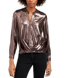 Current Air Women's Metallic Twist-Hem Top Rustcopper Size Medium